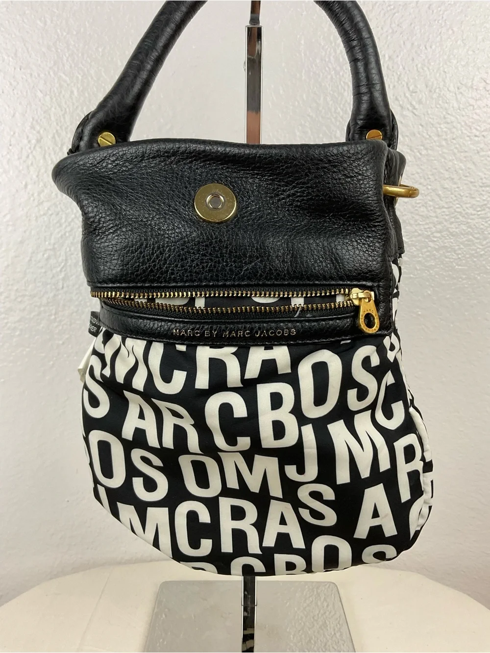 Marc by Marc Jacobs Mini Black Pebbled Leather Hobo with Gold Hardware